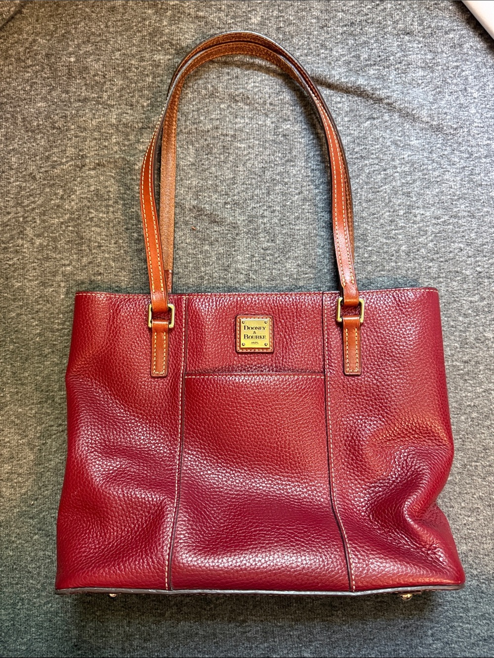 Dooney & Bourke Maroon Pebble Leather Tote with Brown Handles